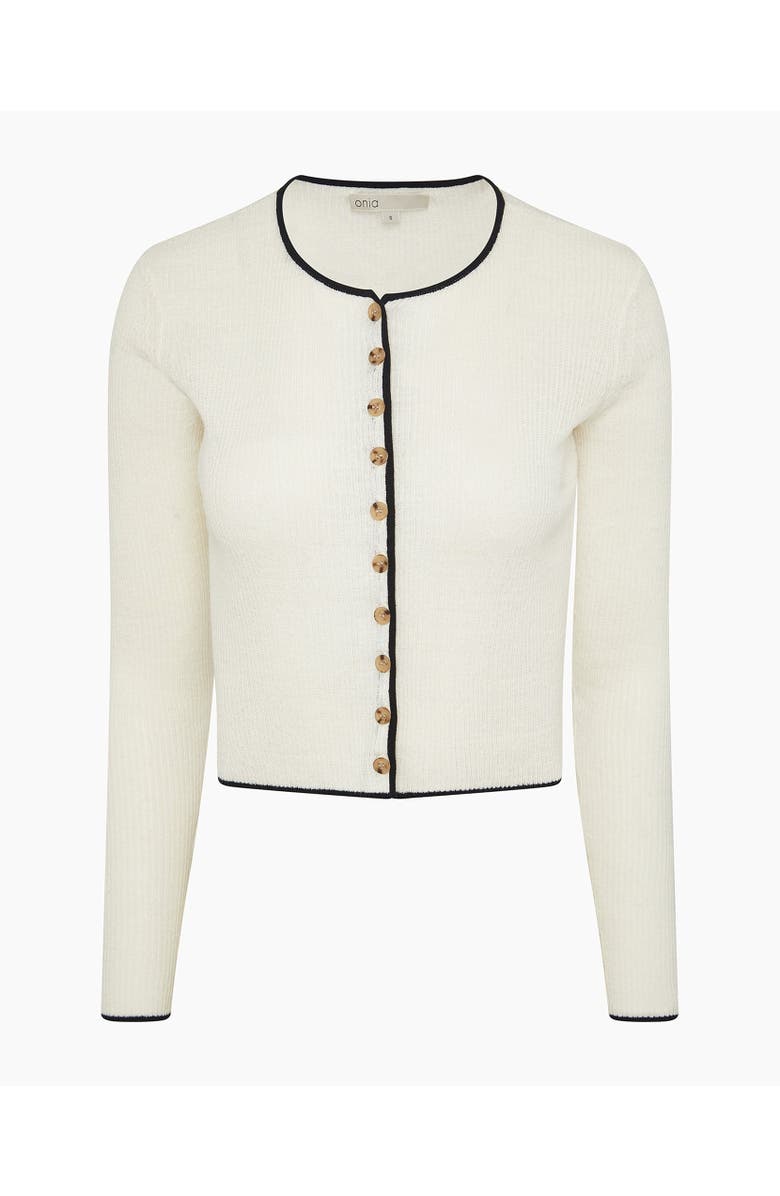 Onia Cropped Linen Cardigan, Alternate, color, Egret/Black