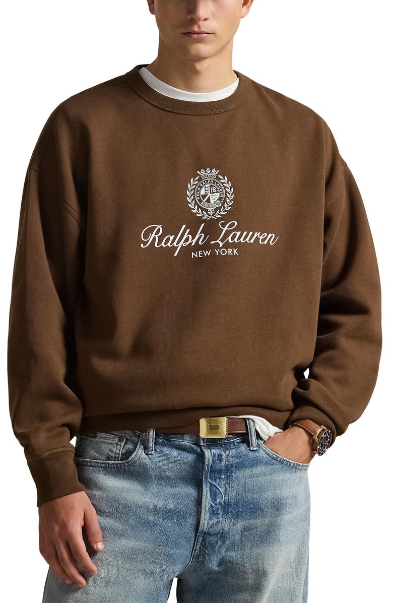 Polo Ralph Lauren Relaxed Fit Fleece Graphic Sweatshirt, Main, color, Branch Brown