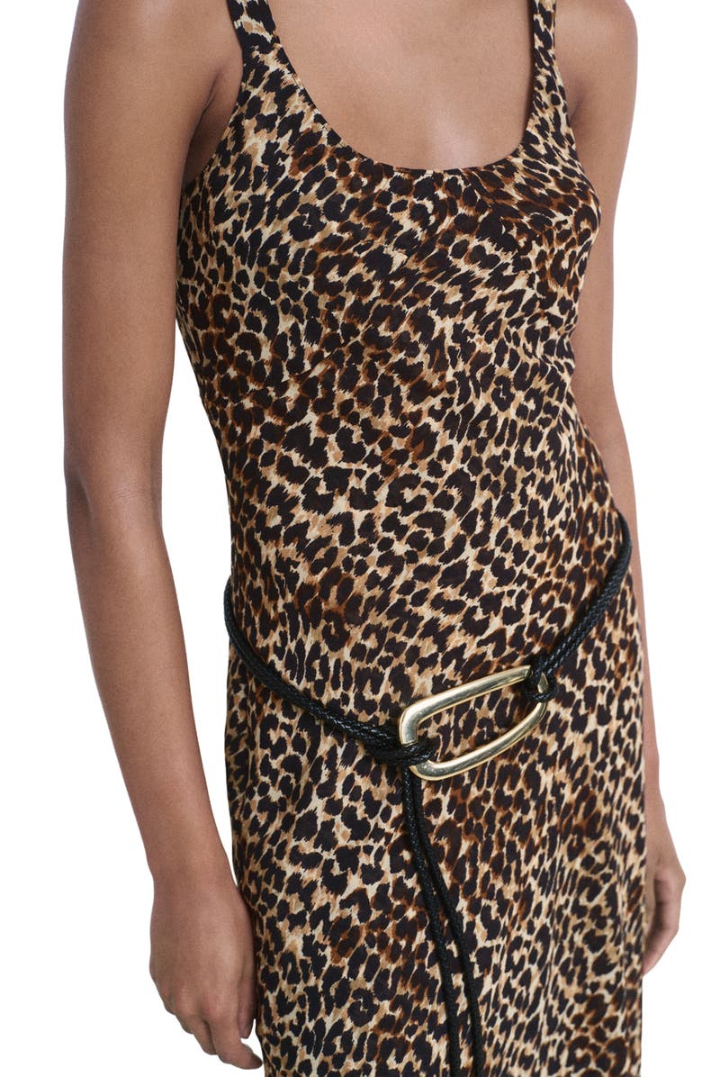 MANGO Animal Print Midi Dress, Alternate, color, Black