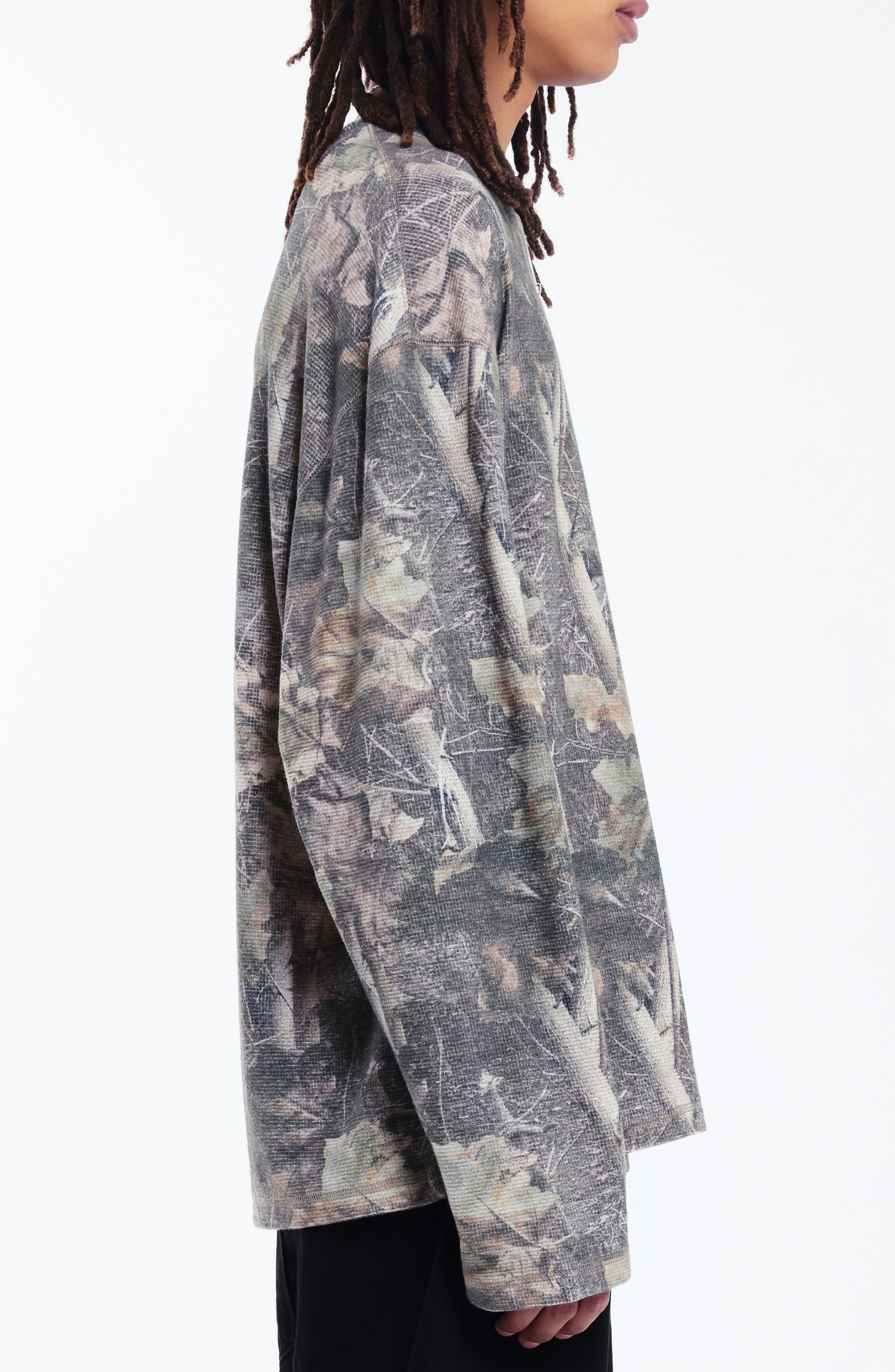 JADED LONDON Woodland Camo Long Sleeve Waffle T-Shirt (Men