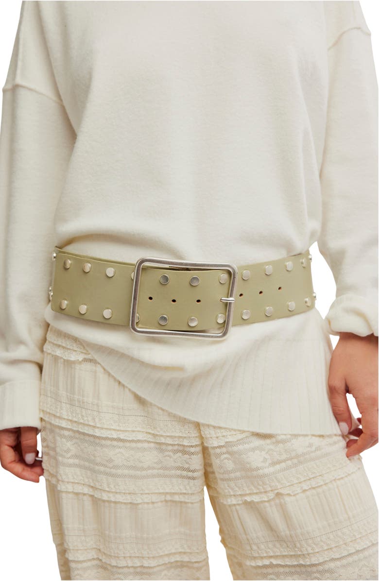 Free People Hex Stud Leather Hip Belt, Alternate, color, Green
