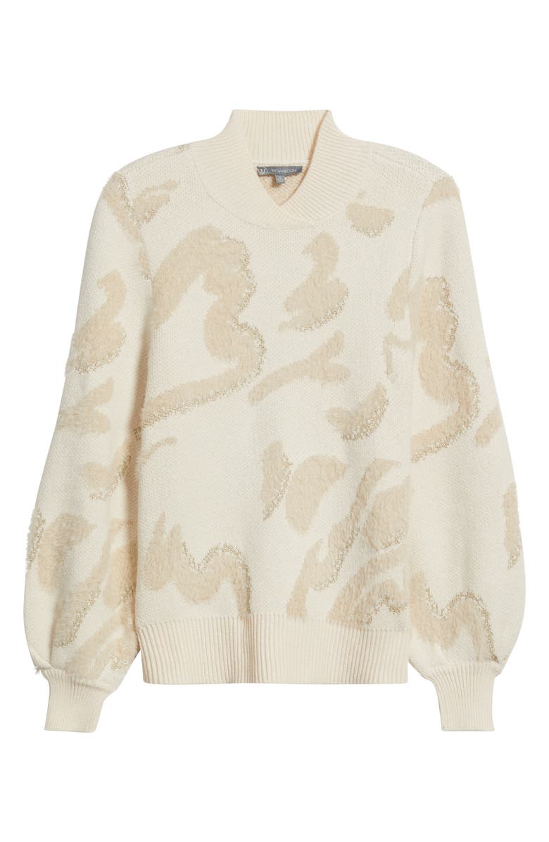Wit & Wisdom Metallic Jacquard Sweater, Alternate, color, Ecru