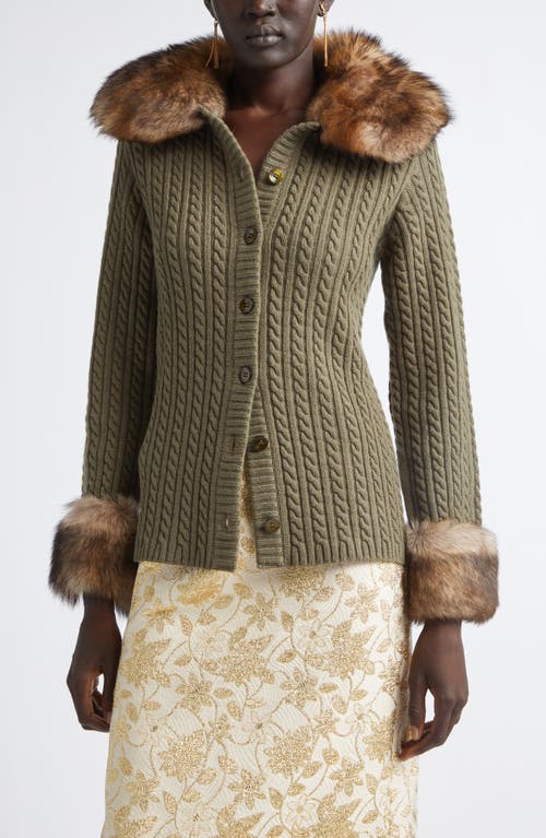 Saint Laurent Genuine Shearling Trim Cashmere Cable Cardigan