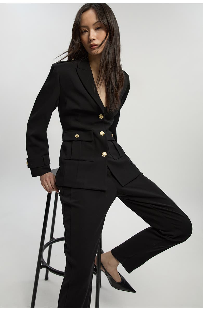 Karen Millen Petite Military Single Breasted Blazer, Main, color, Black