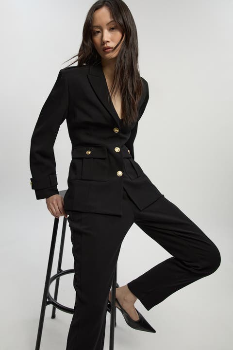 Petite Military Single Breasted Blazer