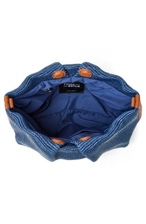 Think Royln Savannah Raffia Shoulder Bag In Navy Raffia W/saddle Trim