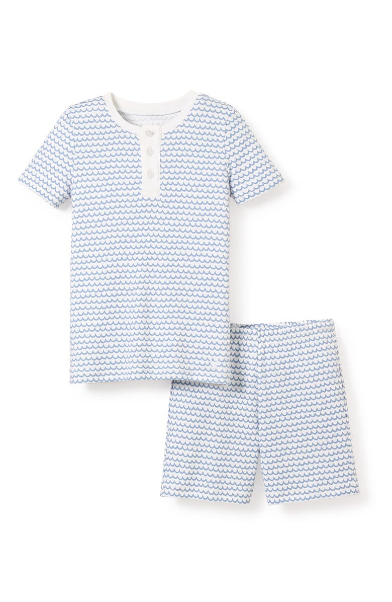 Petite Plume Kids' Wave Print Fitted Two-Piece Pima Cotton Short Pajamas, Main, color, La Mer