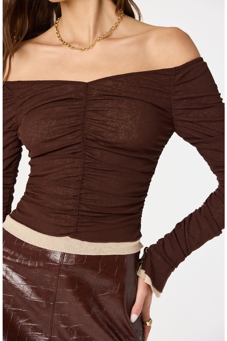 Ruched Off the Shoulder Top, Alternate, color, BROWN