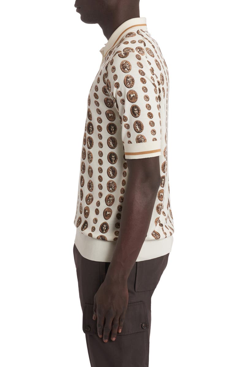 Dolce&Gabbana Allover Ancient Coin Print Silk Polo, Alternate, color, 