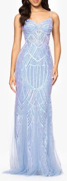 Blondie Nites Sequin Corset Mesh Godet Mermaid Gown