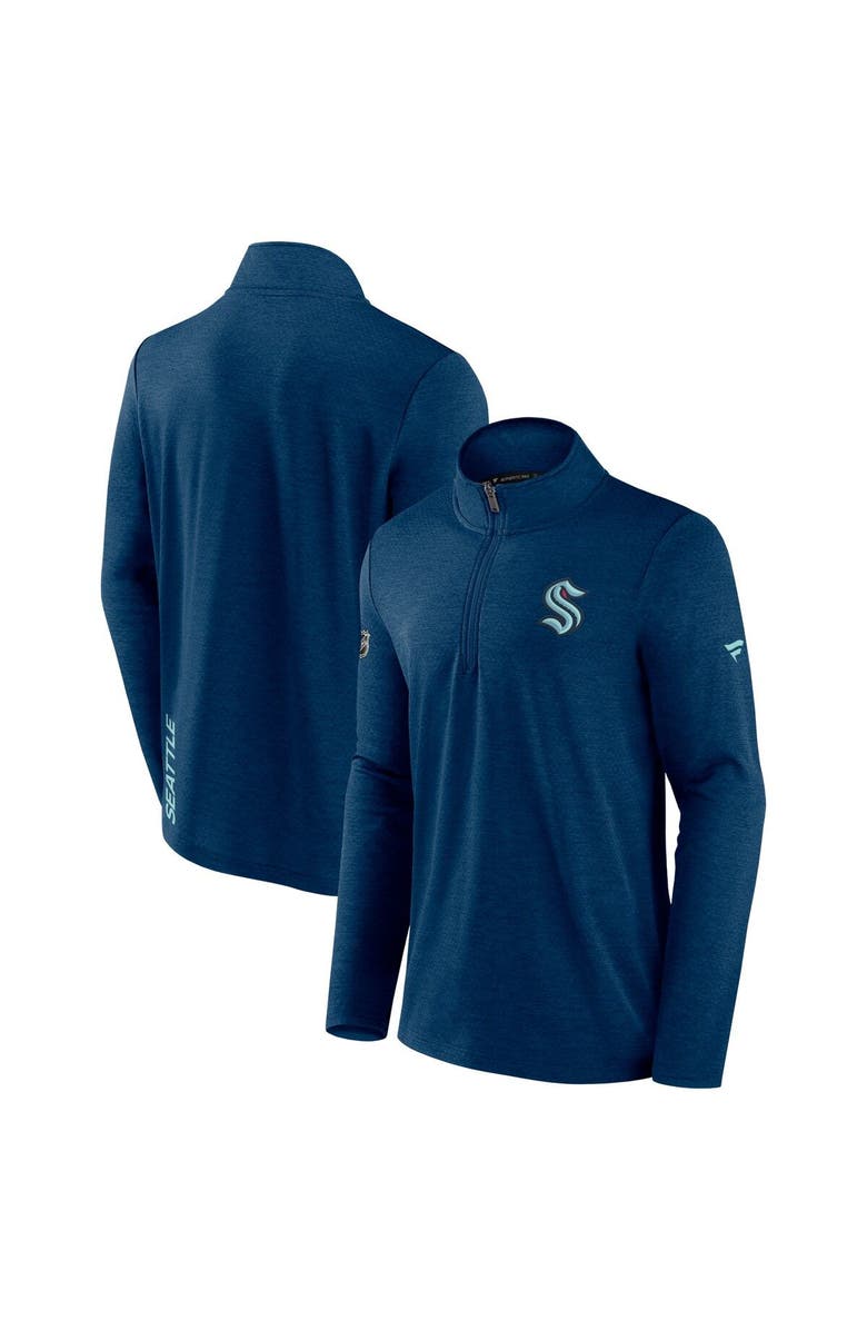 FANATICS Men's Fanatics Branded Heather Deep Sea Blue Seattle Kraken Authentic Pro Rink Quarter-Zip Jacket, Main, color, Heather Navy