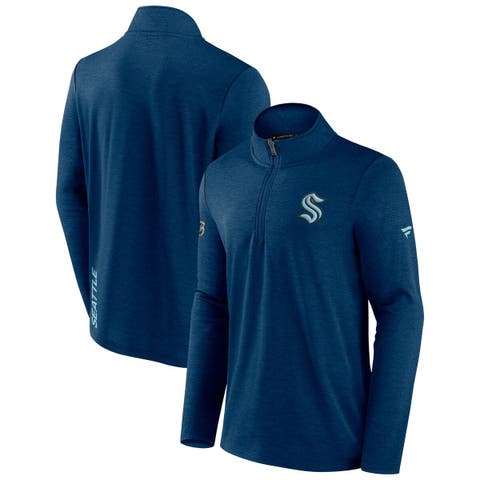 Men's Fanatics Branded Heather Deep Sea Blue Seattle Kraken Authentic Pro Rink Quarter-Zip Jacket