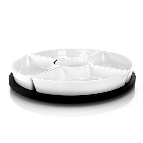 Gracious Dining 6 Piece Stoneware Sectional Serving Set with Revolving Wood Tray