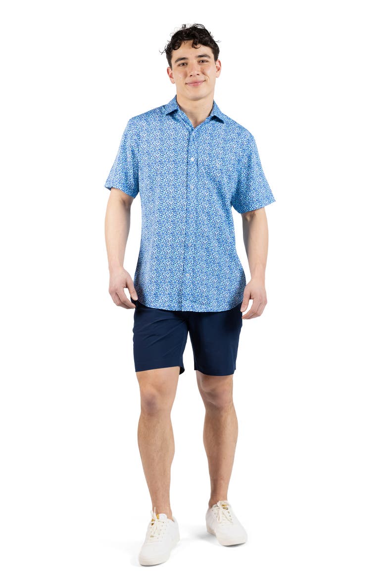 Swirling Floral Print Performance Short Sleeve Button-Up Shirt, Alternate, color, SPEARMINT