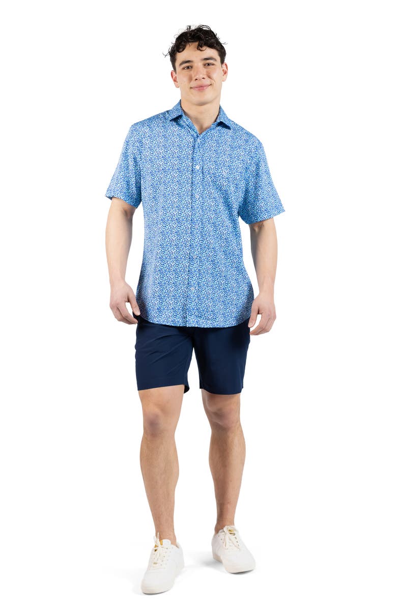 TailorByrd Swirling Floral Print Performance Short Sleeve Button-Up Shirt, Alternate, color, Spearmint