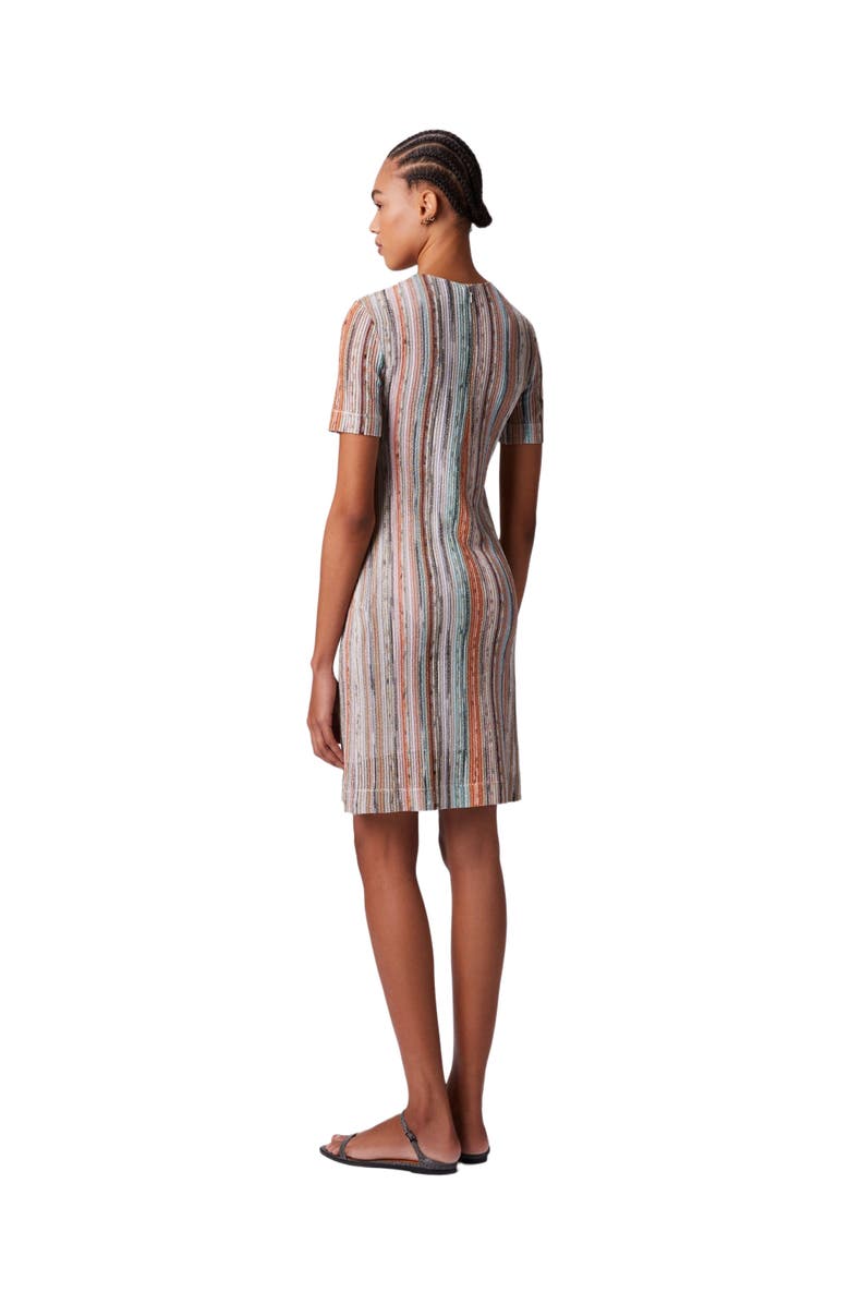 Missoni Short-sleeved Mini-dress In Striped Lamé Slub Viscose, Alternate, color, Orange Multi