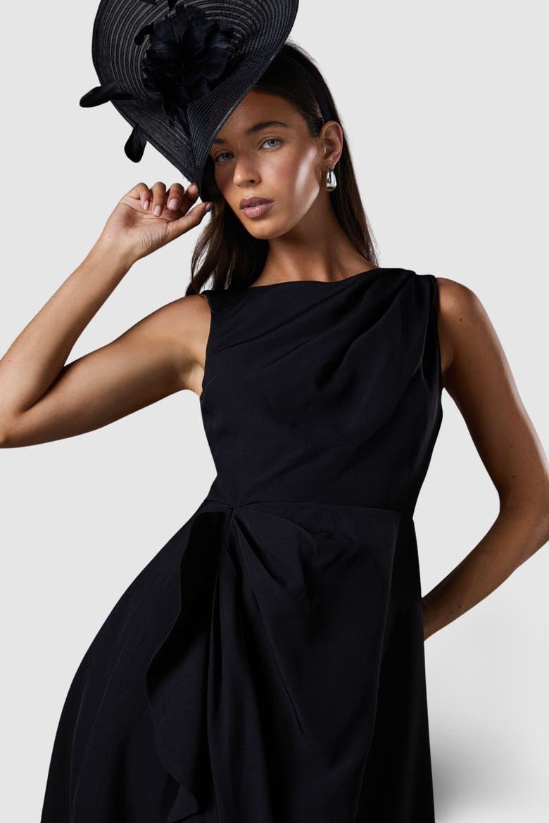 Crepe Low Back Ruffle Dress, Alternate, color, Black