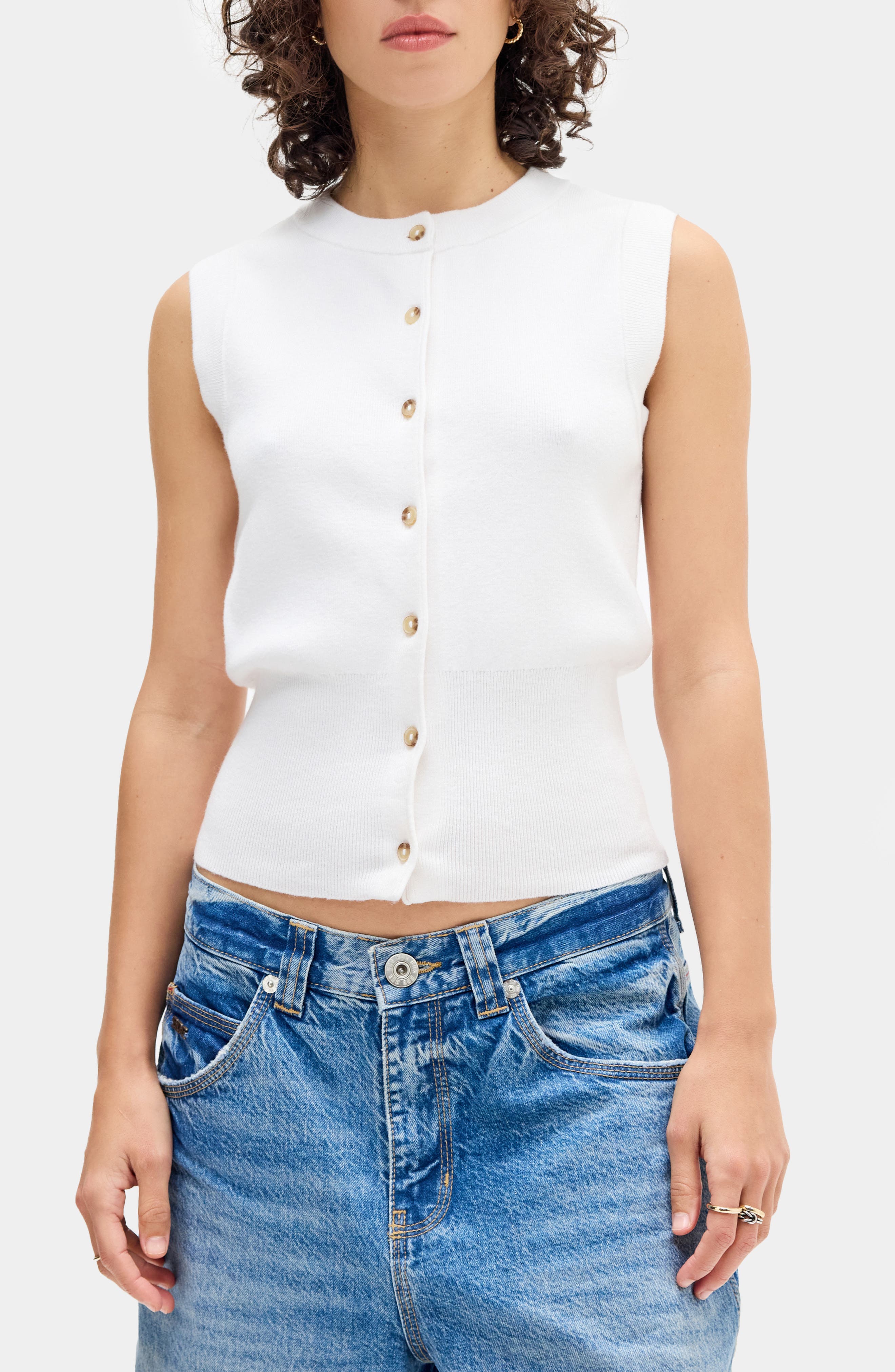 Front Button Knit Sweater Vest