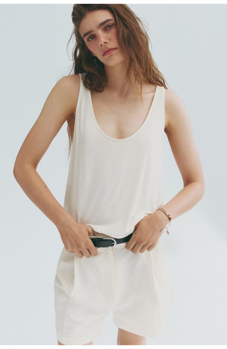 H&M Dressy linen-blend shorts, Alternate, color, Ivory