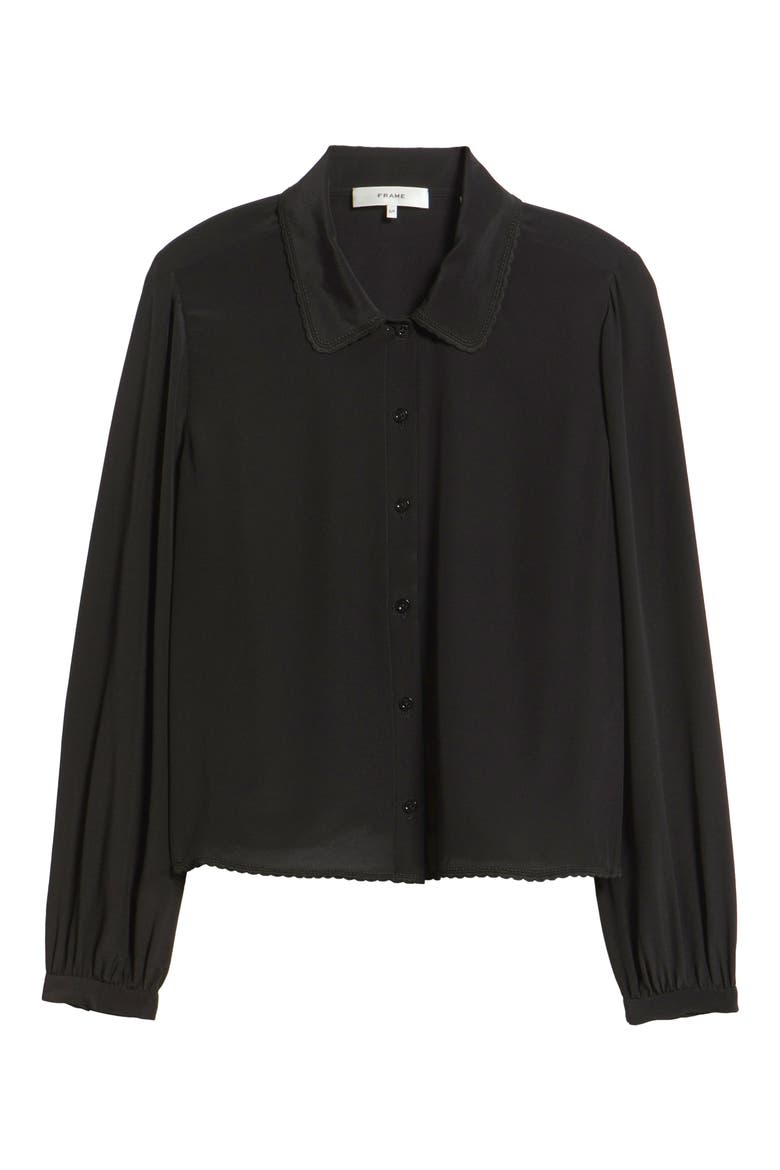 Prim Silk Button-Up Shirt, Alternate, color, BLACK