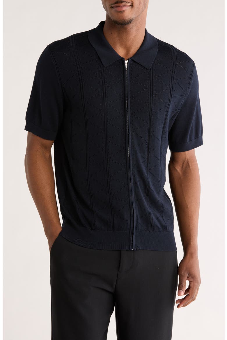 JASON WU Pointelle Zip Front Knit Polo (Men) | Nordstromrack
