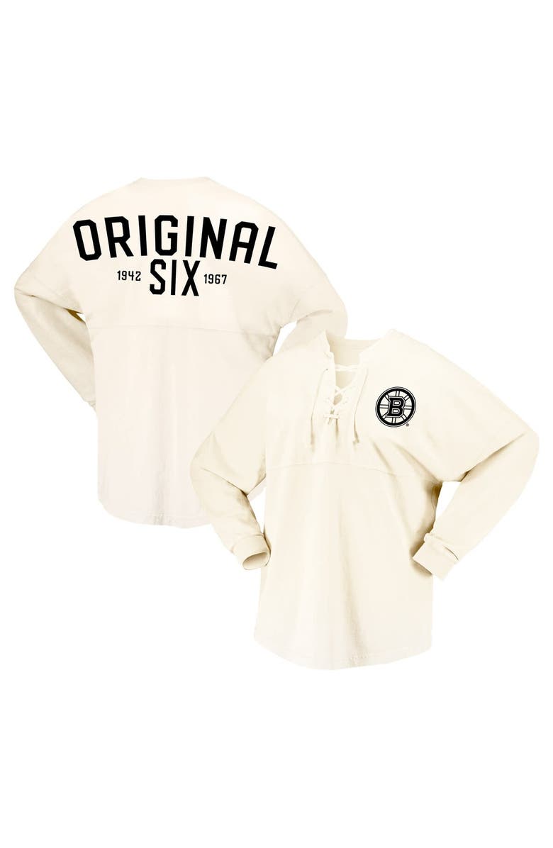 FANATICS Women's Fanatics Branded Cream Boston Bruins Original Six Lace-Up Spirit Jersey Long Sleeve T-Shirt, Main, color, Cream