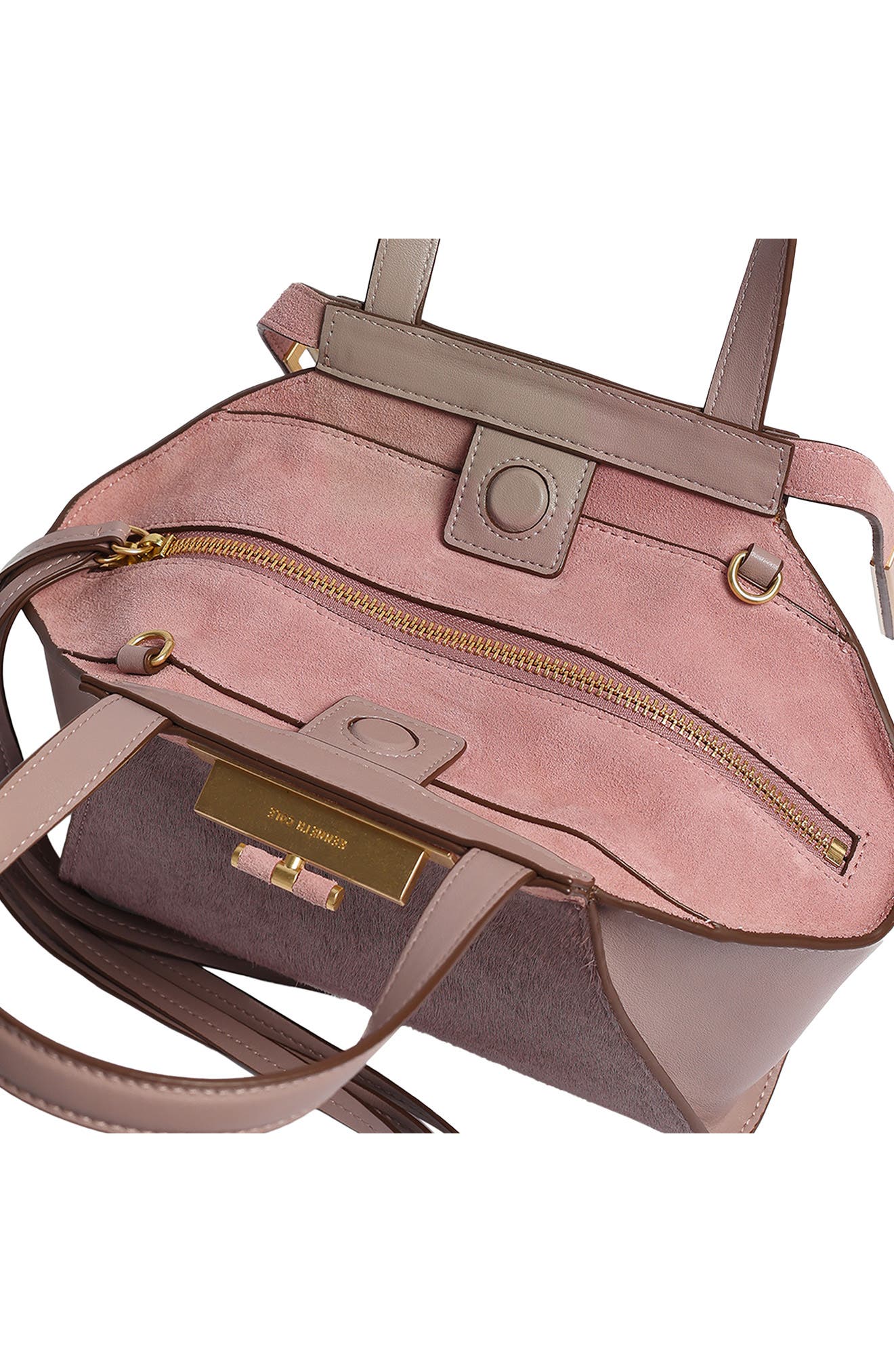 Crosby Small Leather & Haircalf Satchel, Alternate, color, LAVENDAR