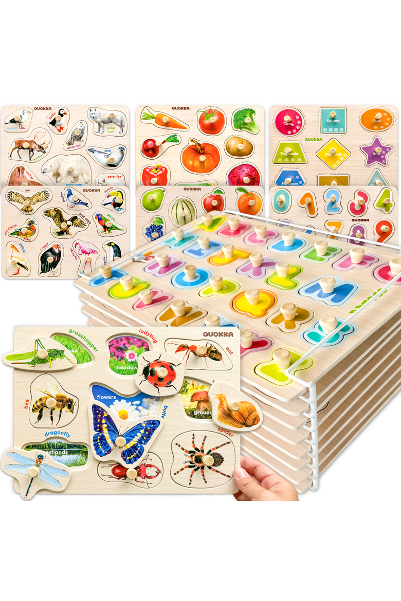 Wooden Puzzle Board Set for Toddlers, Main, color, 8 Realistic in a Rack