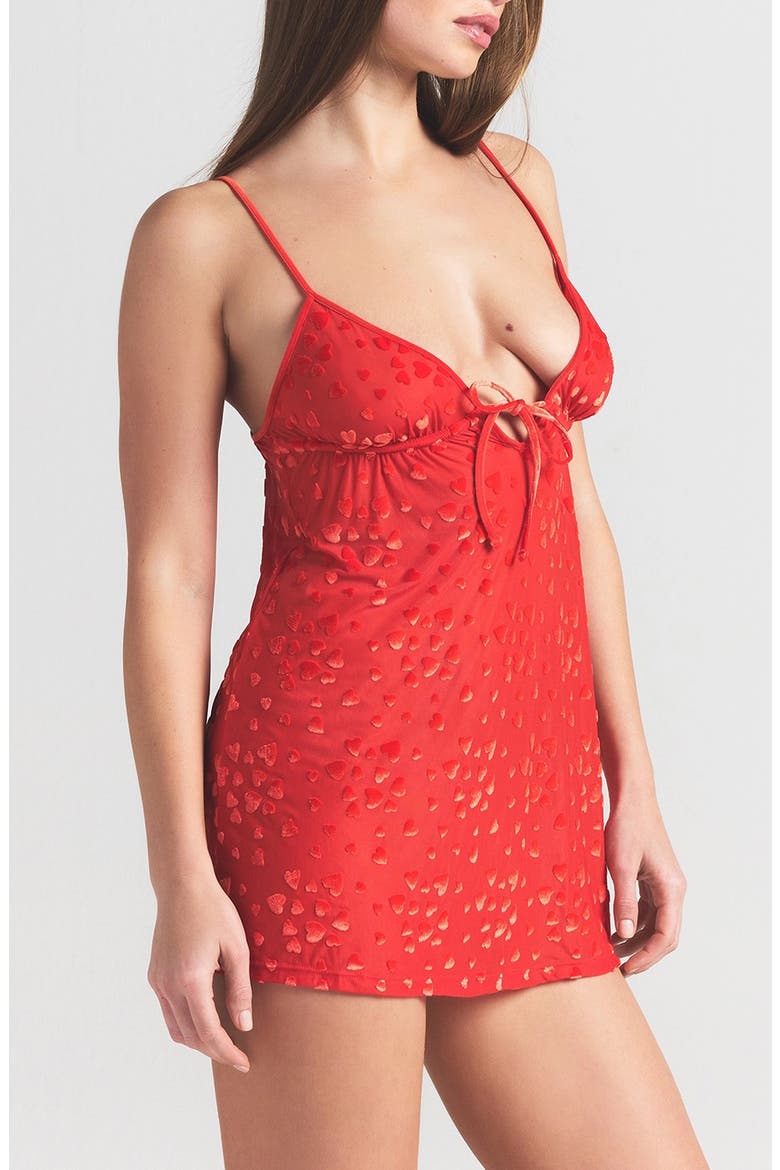 Velvet Heart Jacquard Mini Babydoll Dress, Alternate, color, RUBY