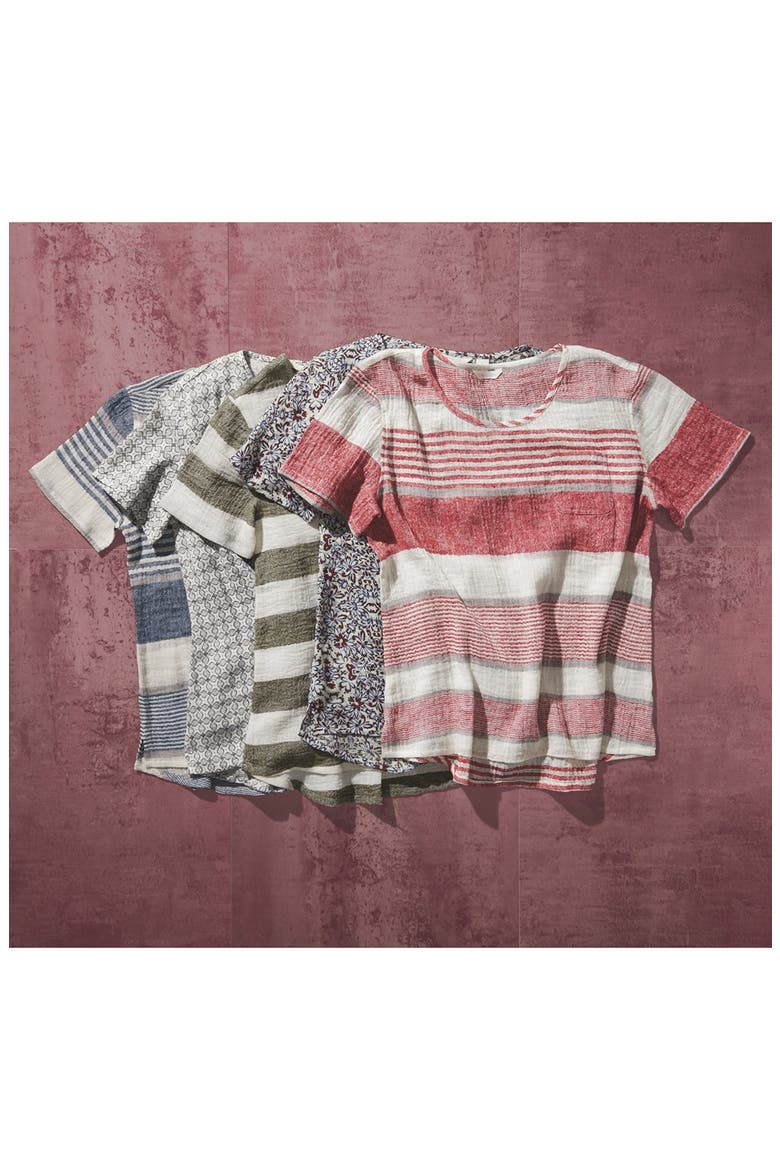 Linen & Cotton Woven Relaxed Tee, Alternate, color, IVORY- BLACK STAR PRINT