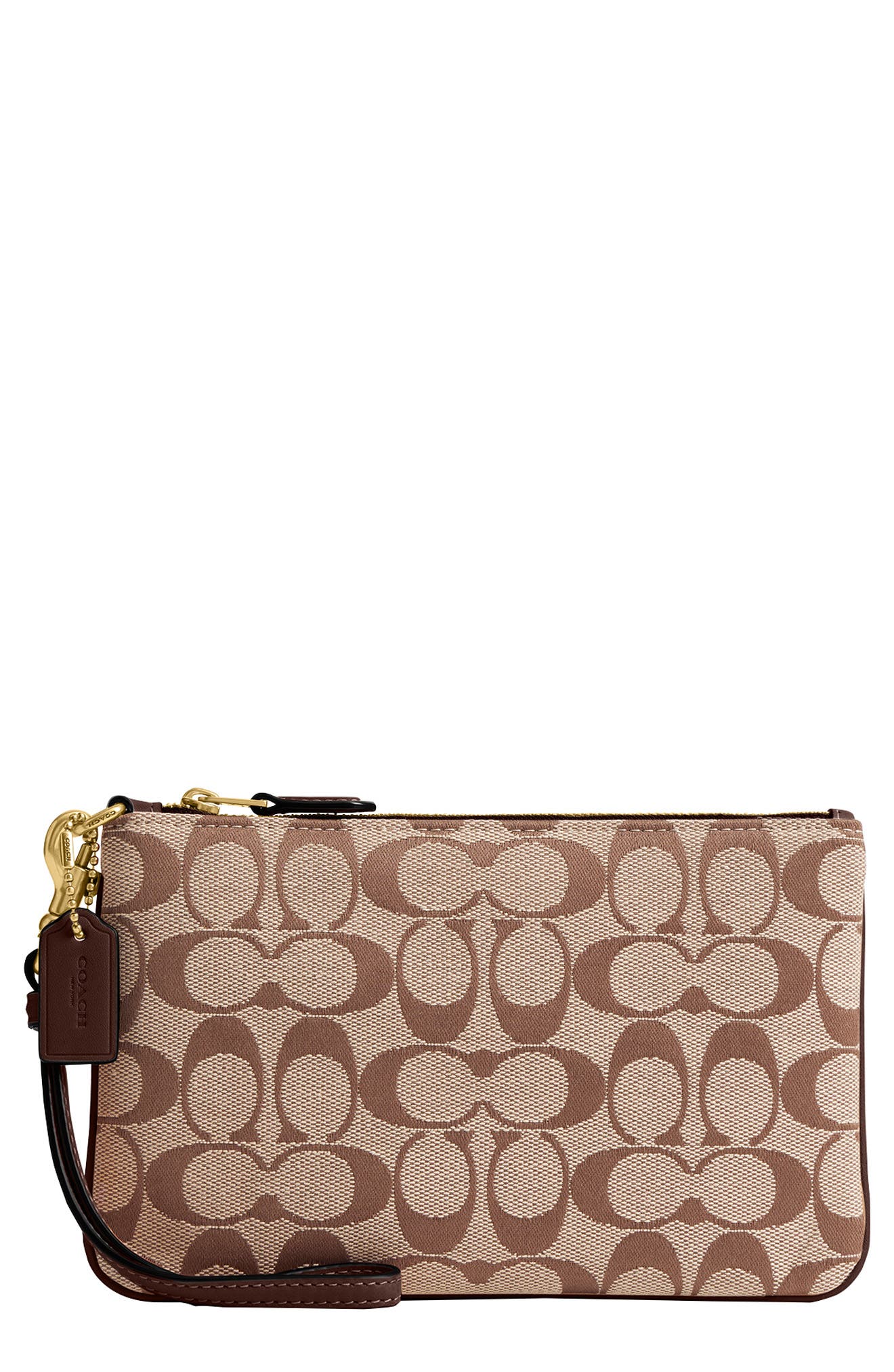 Signature Jacquard Essential Small Wristlet, Main, color, B4/ KHAKI MAPLE