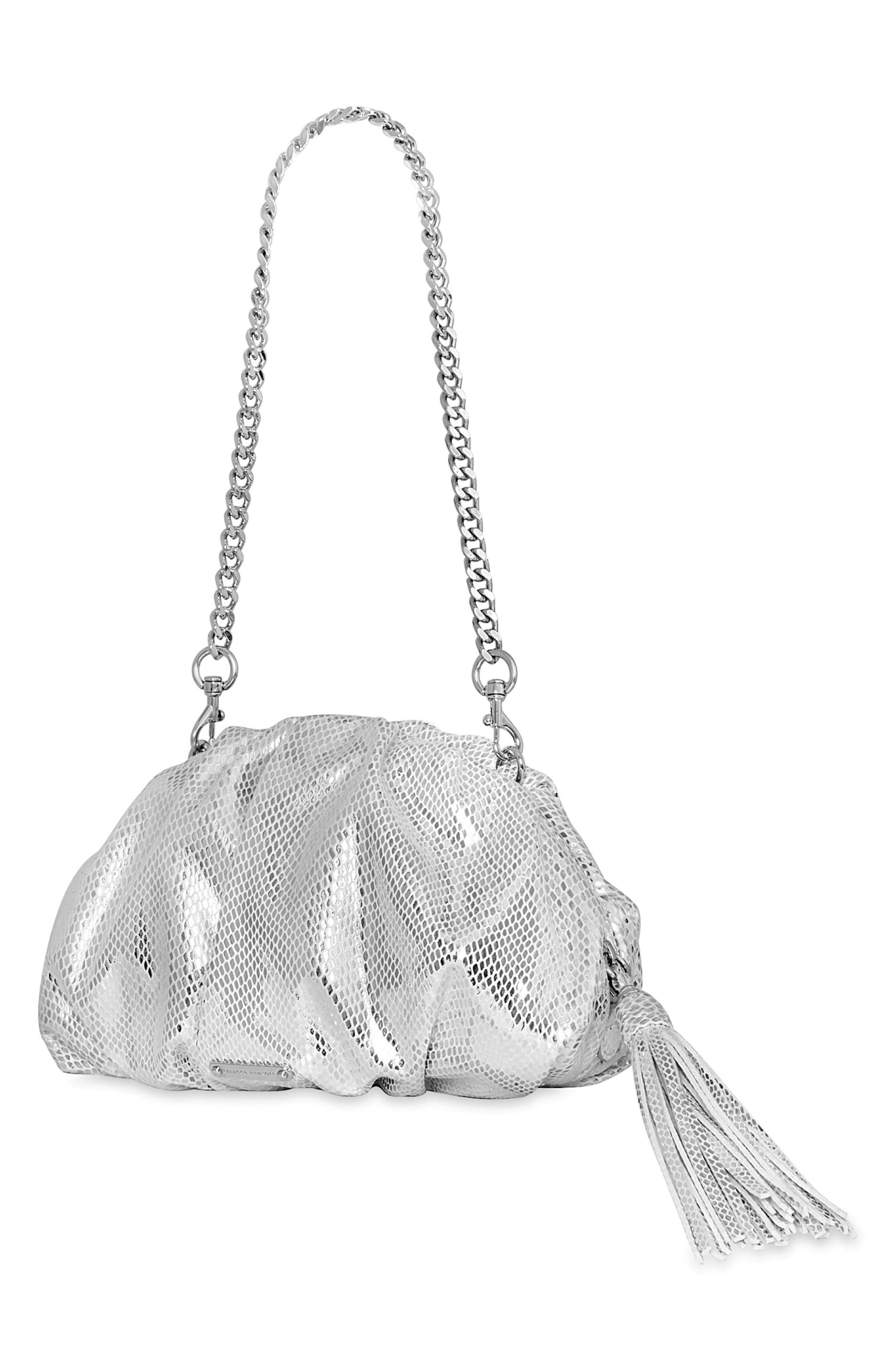 Rebecca Minkoff Small Ruched Metallic Clutch, Alternate, color, Silver