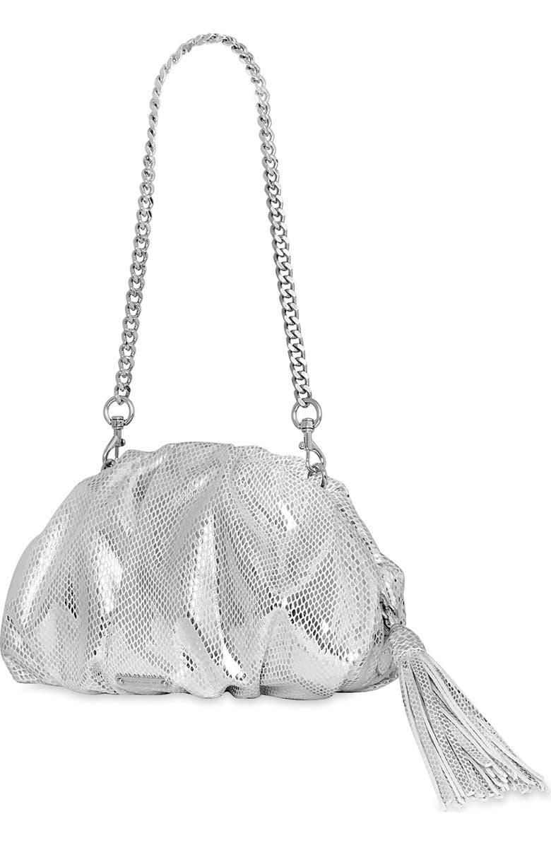 Rebecca Minkoff Small Ruched Metallic Clutch, Alternate, color, Silver