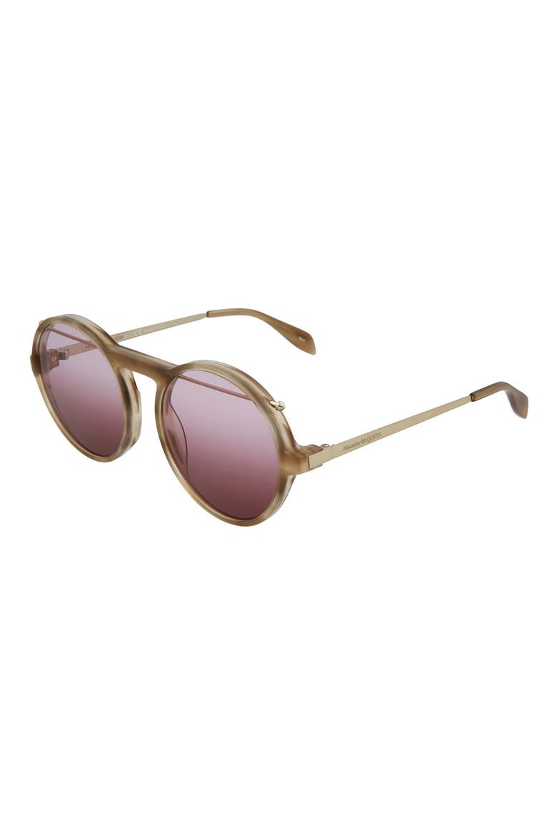 Alexander McQueen 54mm Round Sunglasses, Alternate, color, HAVANA GOLD RED/ DGR