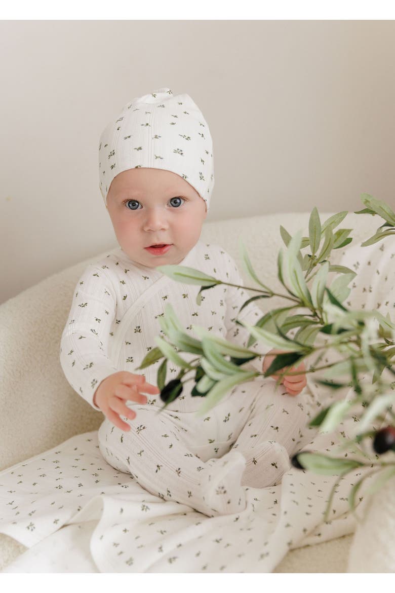 Floral Pointelle Collection - Footie and Beanie, Alternate, color, Ivory/Blue