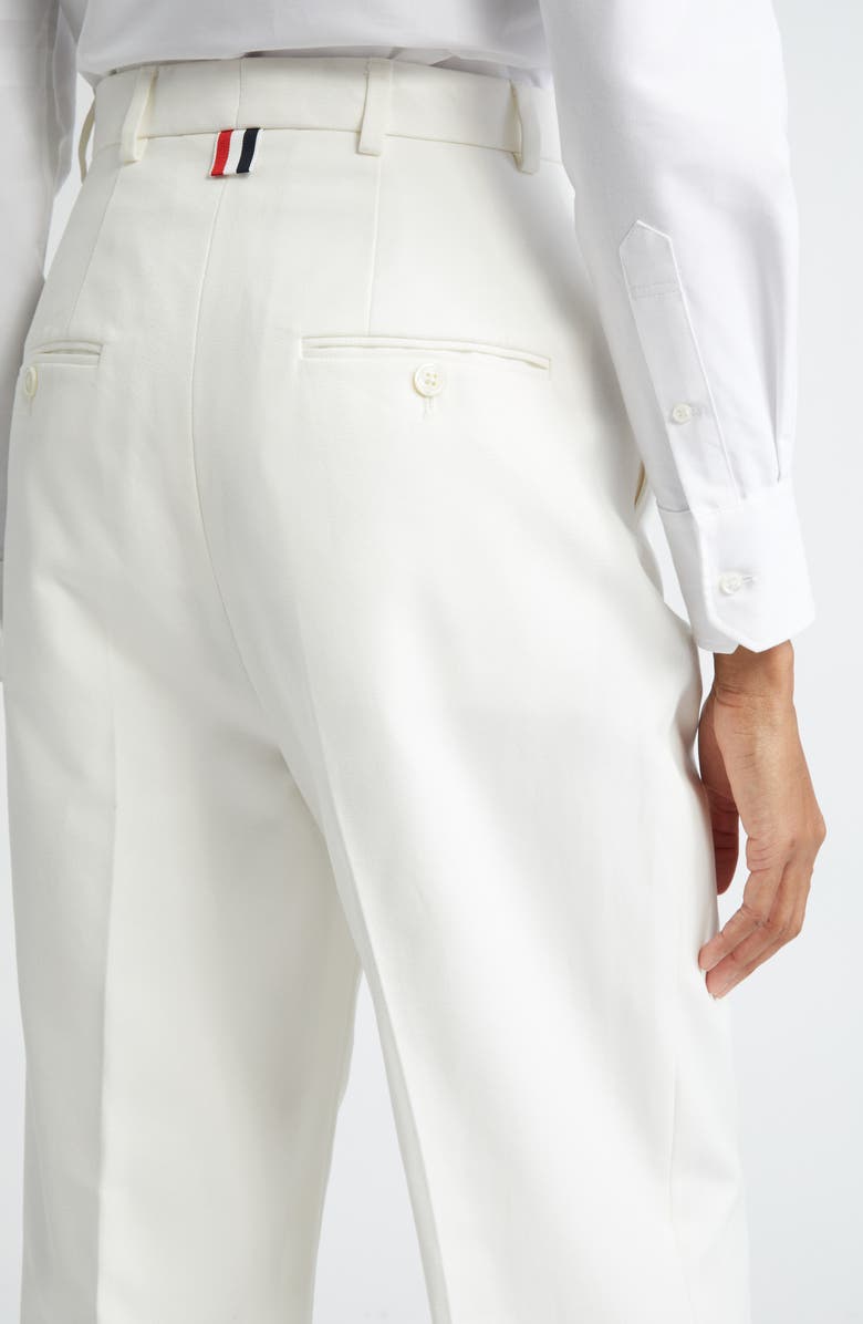 Thom Browne High Waist Straight Leg Cotton Canvas Crop Pants, Alternate, color, Off White