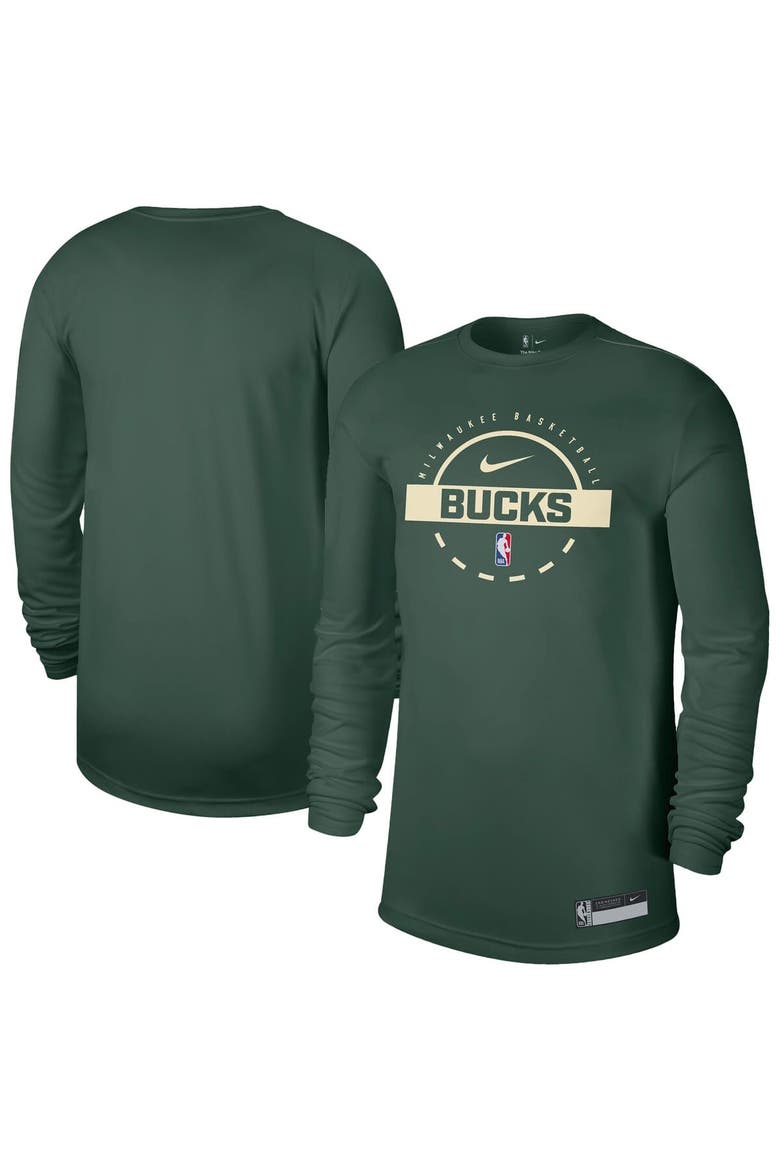 Men's Nike Hunter Green Milwaukee Bucks 2025/26 On-Court Flare Performance Practice Long Sleeve T-Shirt, Main, color, Hunter Green