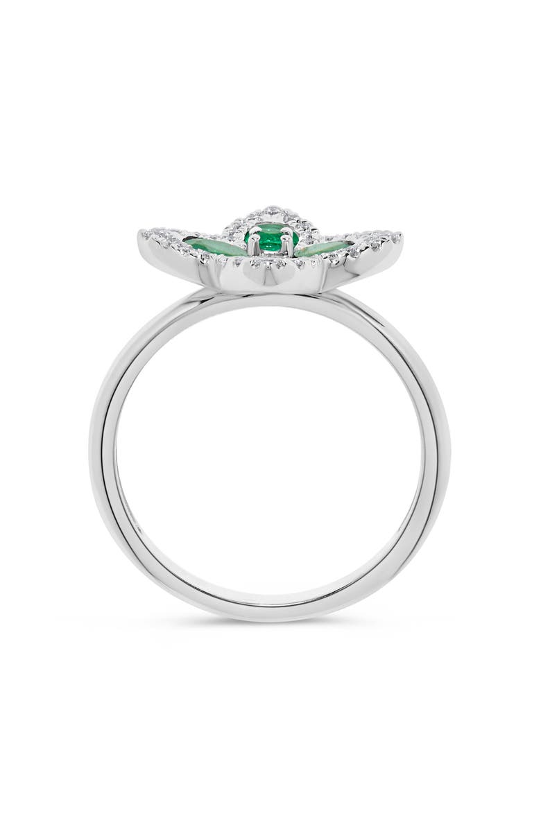 H.J. Namdar Emerald & Diamond Flower Ring, Alternate, color, White Gold