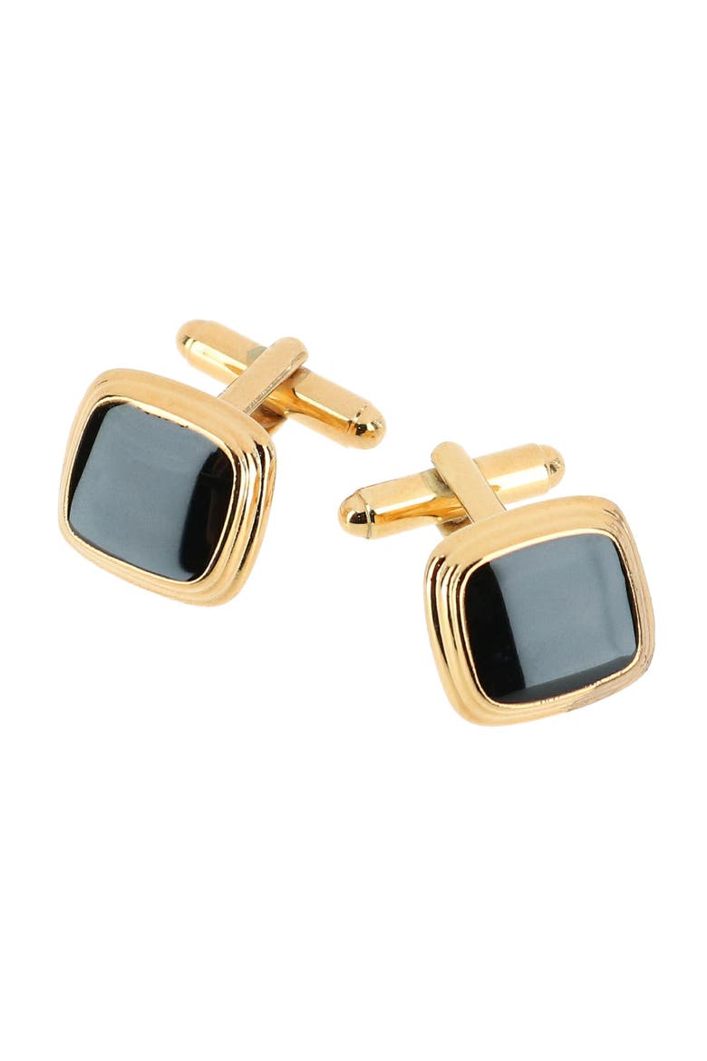 Black Lacquer Cushion Cufflinks, Main, color, Gold