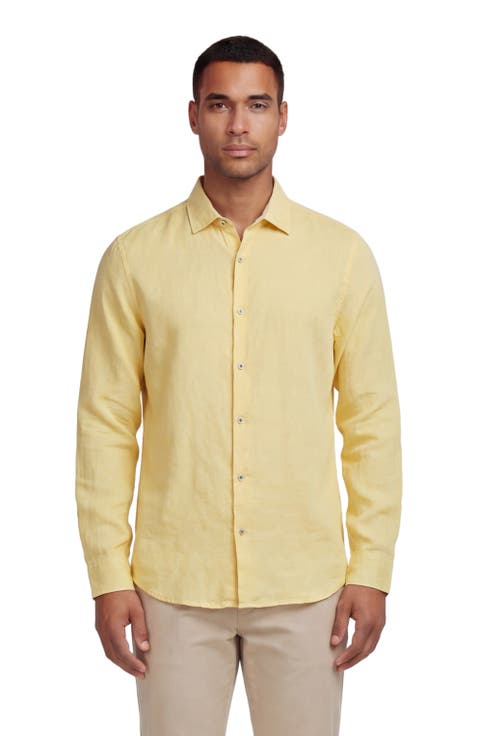 Uomo Solid Long Sleeve Fine Linen Shirt