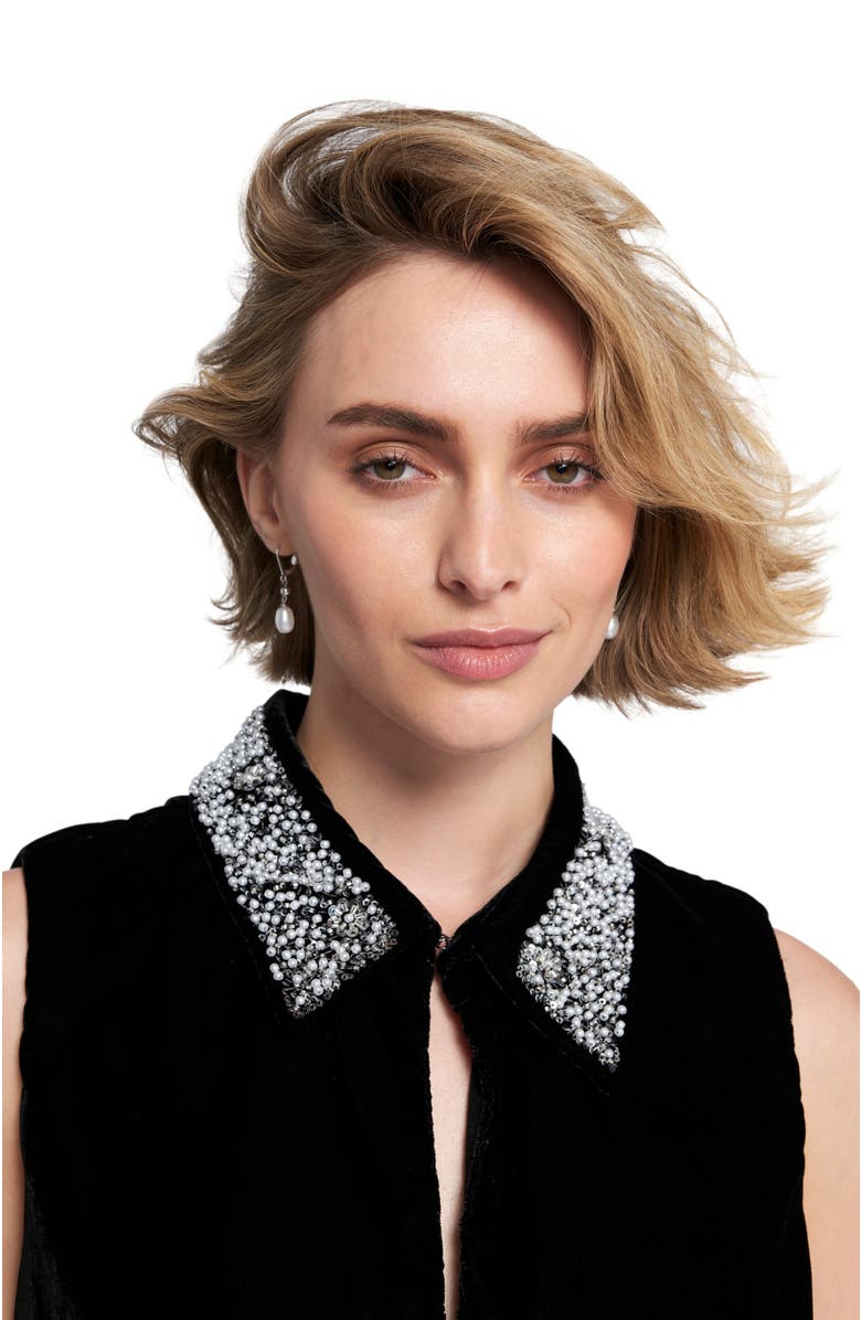 ELLE Collection Beaded Collar Velvet Dress Slip, Alternate, color, Black