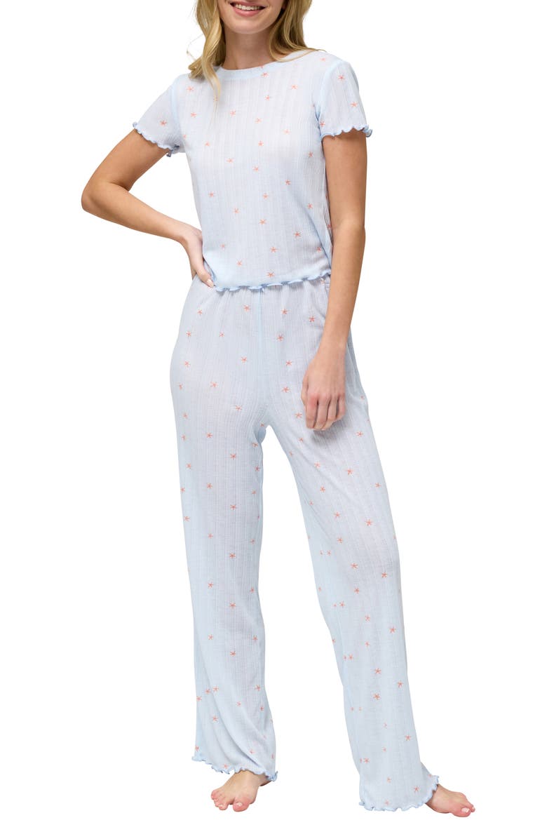 Honeydew Somewhere Sunny Pointelle Pajamas, Main, color, Surf Starfish