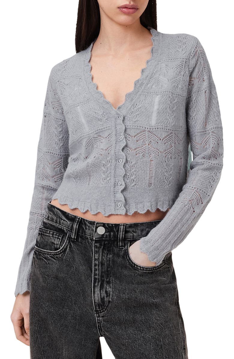AllSaints Vanessa Wool & Alpaca Blend Cardigan, Main, color, Grey