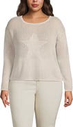 Lands' End Cotton Viscose Mesh Jacquard Crew Neck Sweater