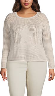 Lands' End Cotton Viscose Mesh Jacquard Crew Neck Sweater