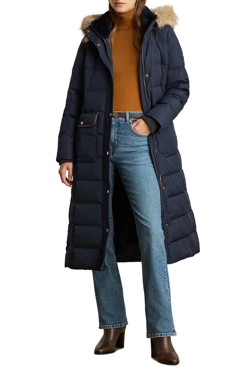 Lauren Ralph Lauren Quilted Down Longline Coat, Main, color, Dark Navy