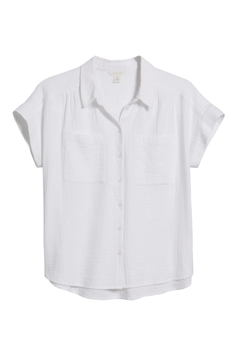 Cotton Gauze Button-Up Shirt, Alternate, color, WHITE