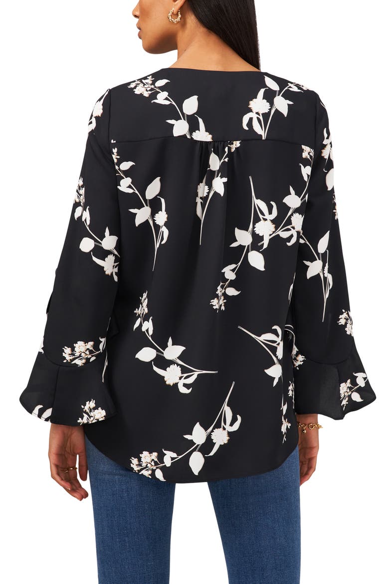 Flutter Sleeve Floral Print Top, Alternate, color, RICH BLACK