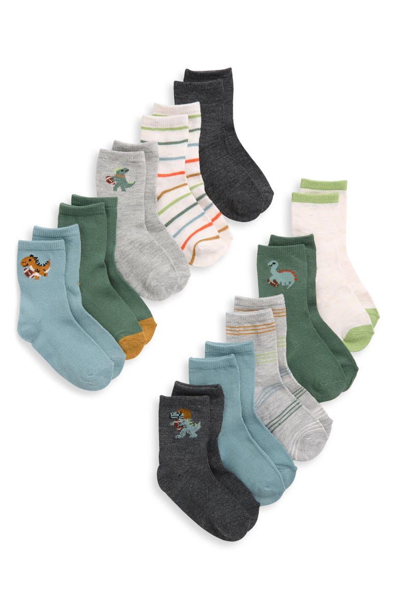 Capelli New York Kids' Football Dino Assorted 10-Pack Crew Socks, Main, color, Blue Multi Combo