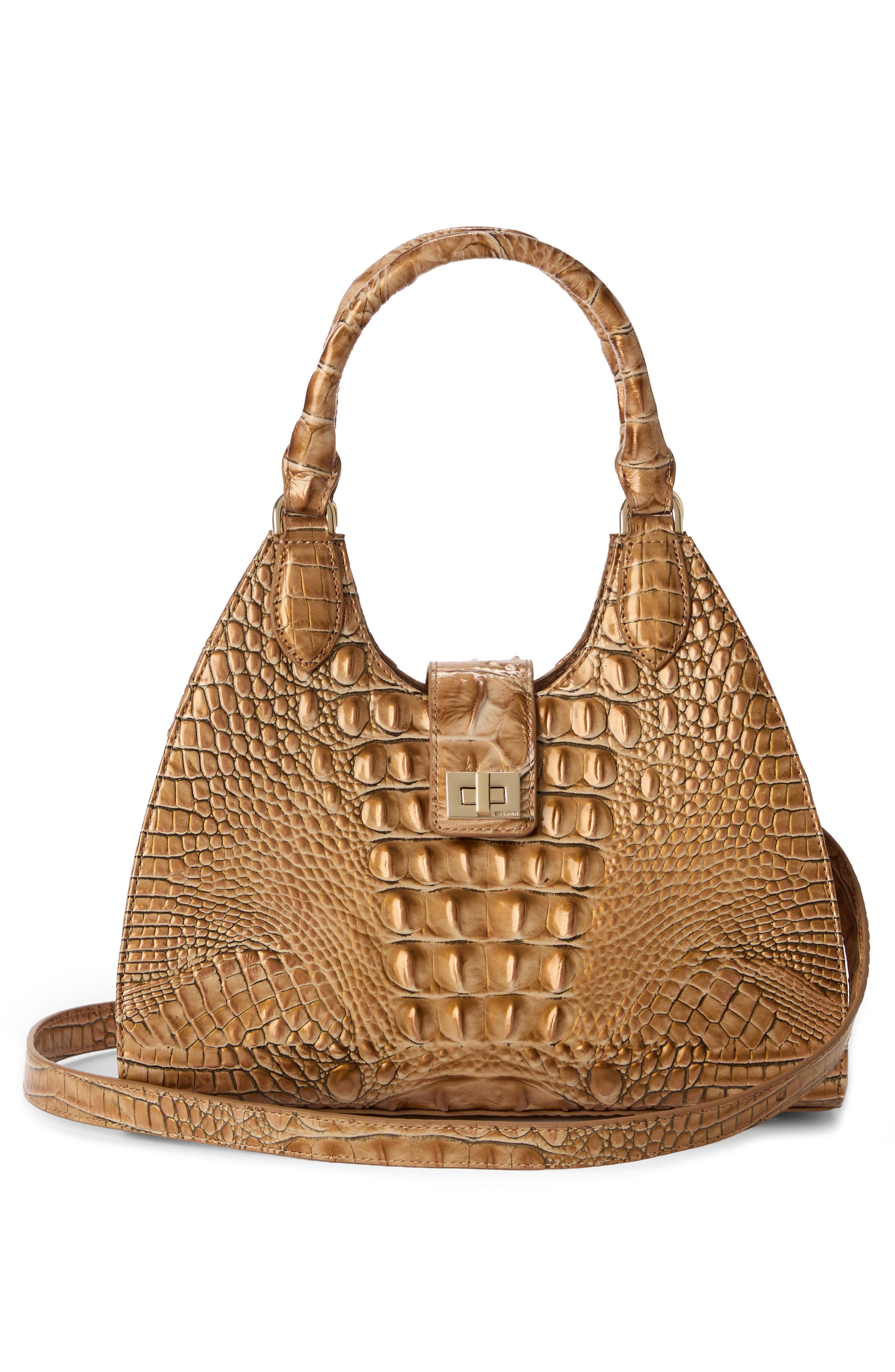 Brahmin Adrian Croc Embossed Leather Shoulder Bag, Alternate, color, 